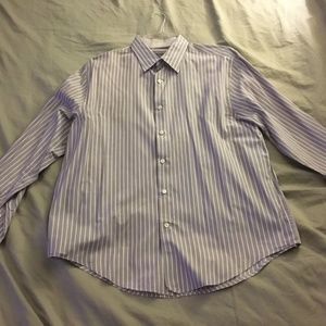 Perry Ellis Purple & White striped button down dress shirt 100% cotton mens XL